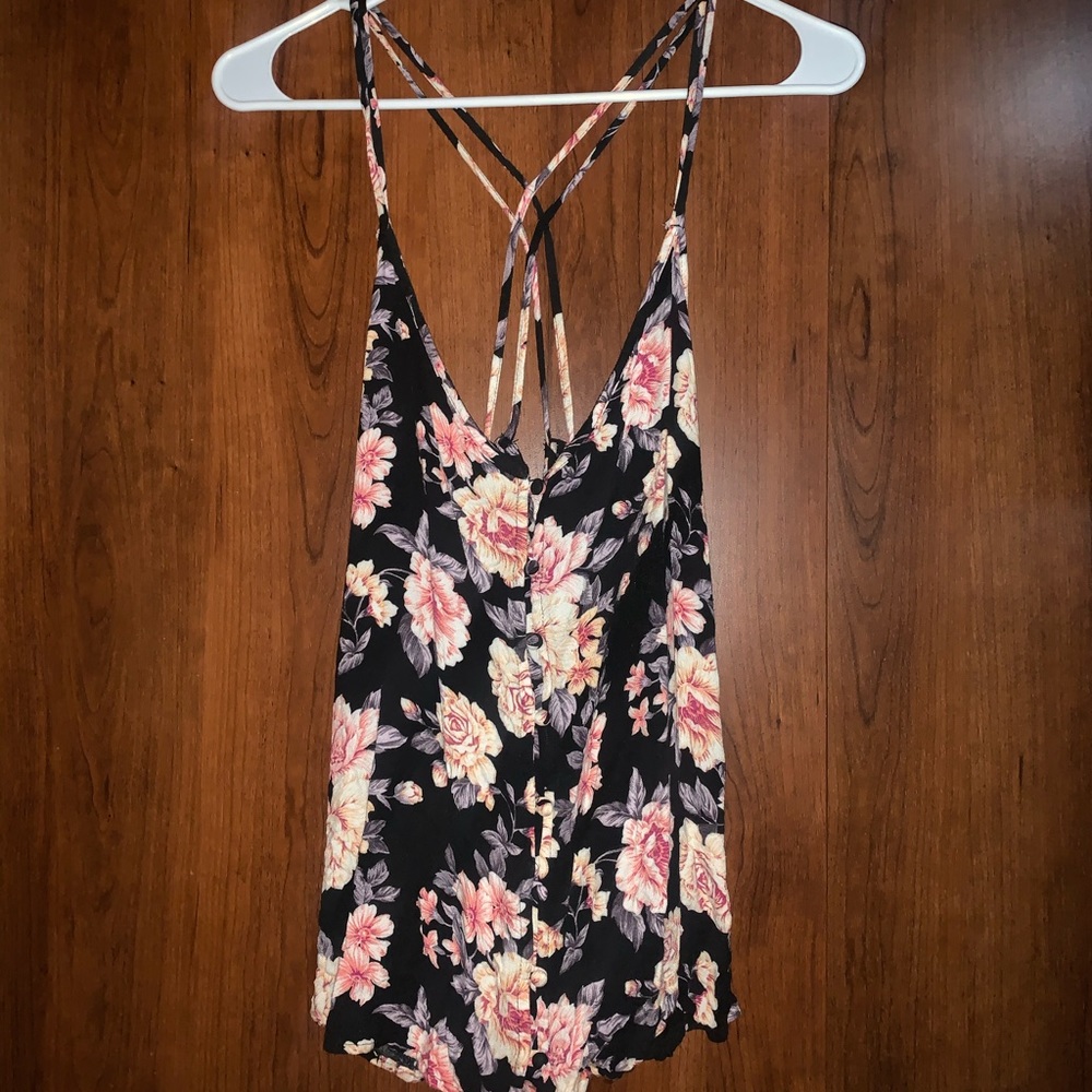 Black Floral American Eagle Tank